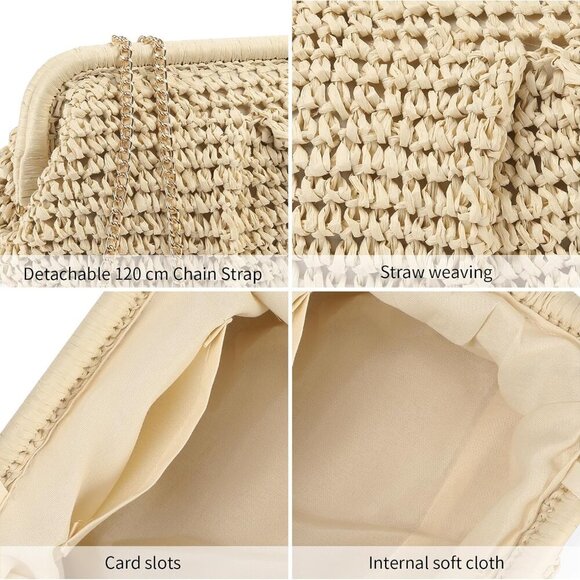Women Straw Clutch Purse Faux Straw Small Woven Shoulder Bag Beach Party - Picture 4 of 6